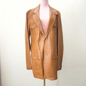 Vintage Breier of Amsterdam Camel Brown Leather Two Button Blazer Coat Mens XL
